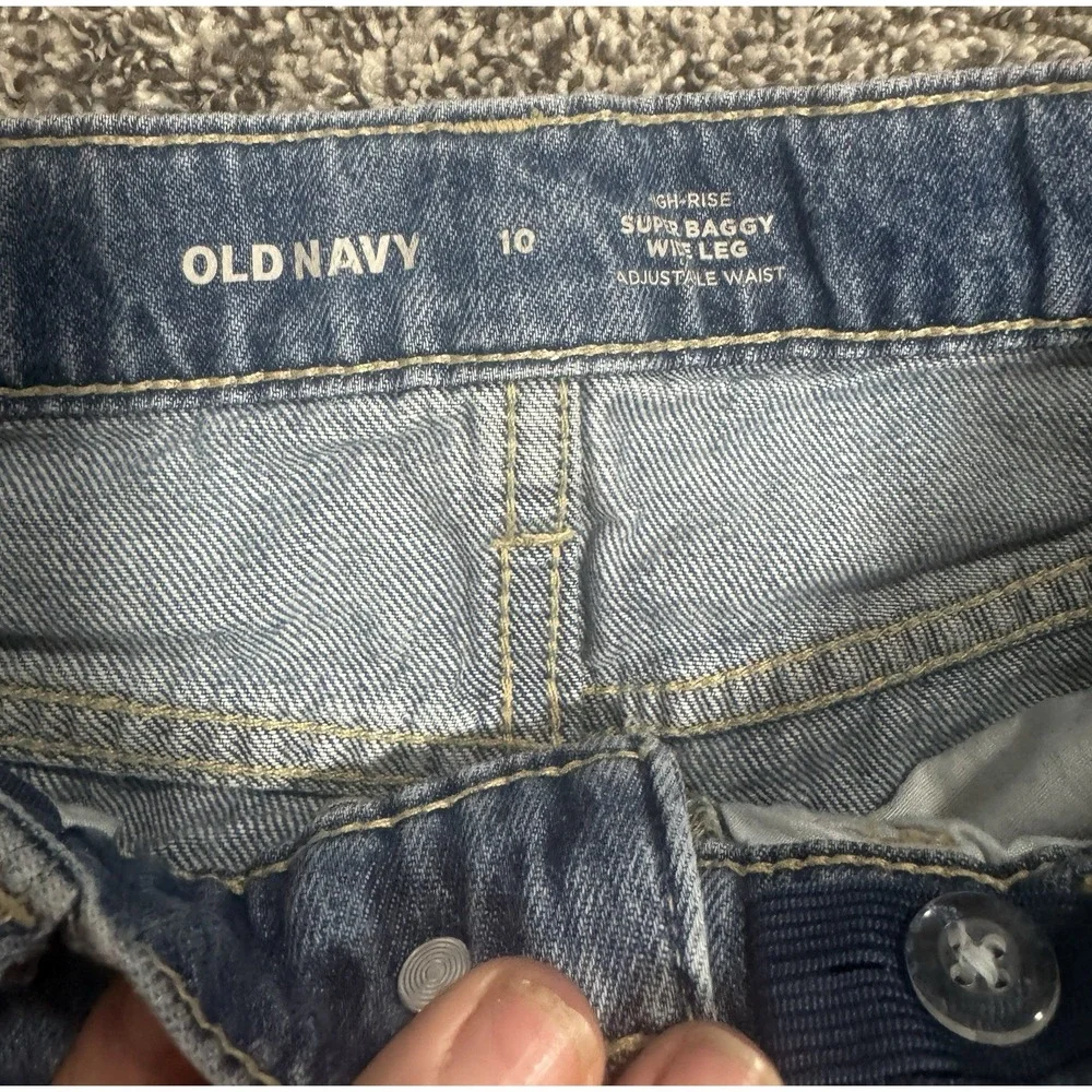 Old Navy High-Rise Super Baggy Wide Leg Jeans Girls 10‎ Two Tone Blue Raw Edge